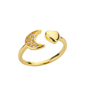 Zircon Double Heart Rings For Women Crystal Stainless Steel Heart Love Adjustable Ring