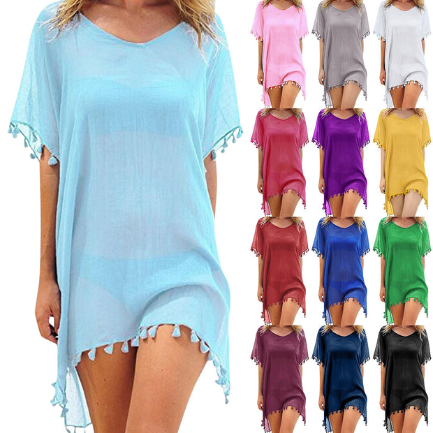 Women Chiffon Tassels Swimsuit Cover Up Sexy Bikini
