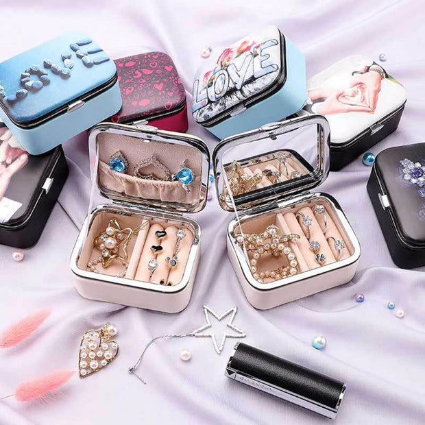 8*6*4.2 CM New Portable Jewelry Box With Mirror Earrings Necklace Ring Display
