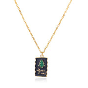 Zircon Christmas Tree Necklace For Women Chain Stainless Steel Necklace