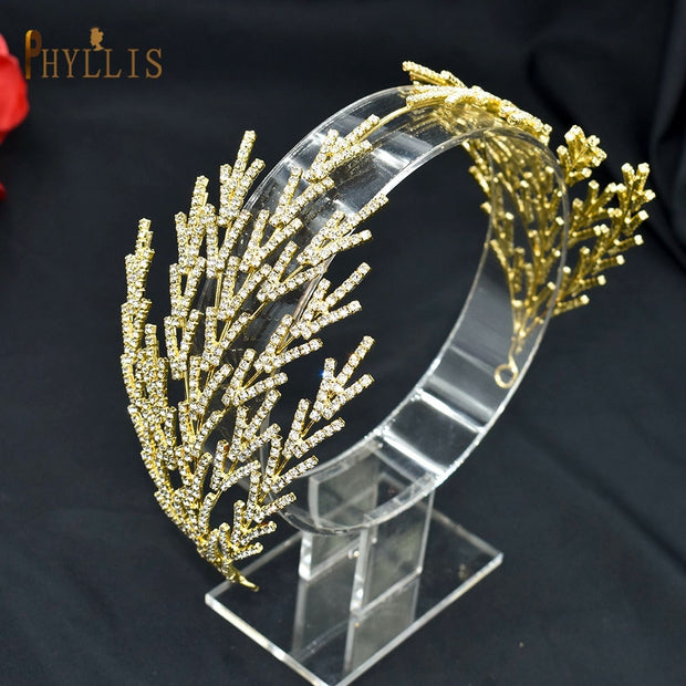 A254 Silver Gold Bride Headband Rhinestone Hair Jewelry for Women Tiaras Luxury