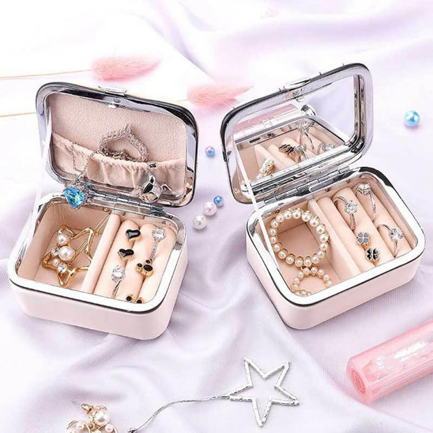8*6*4.2 CM New Portable Jewelry Box With Mirror Earrings Necklace Ring Display