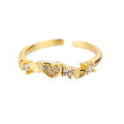 Zircon Double Heart Rings For Women Crystal Stainless Steel Heart Love Adjustable Ring