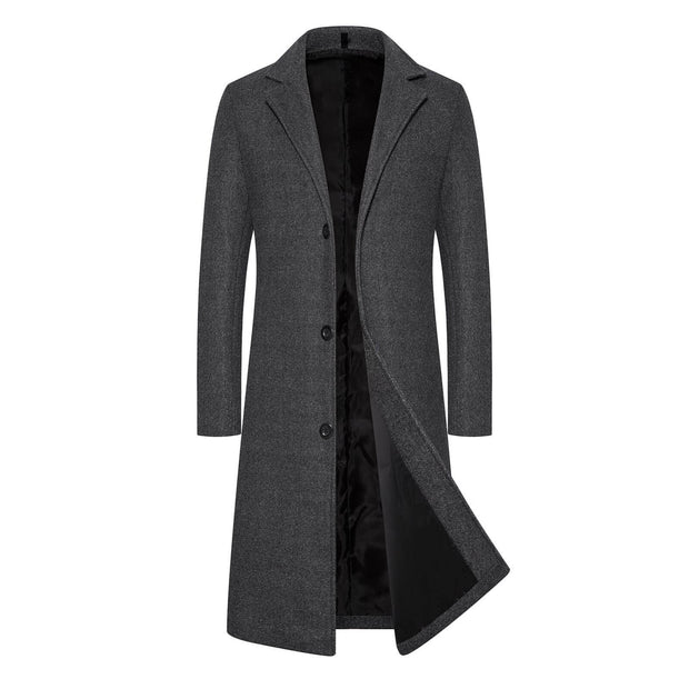 Autumn Winter Fashion Men's Woolen Coats Turndown Collar Solid Fleece Overcoat