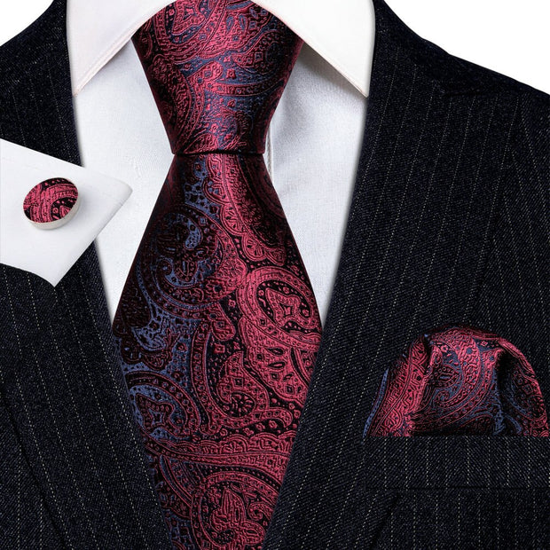 3PC Fashion Luxury Dark Floral 100% Silk Tie Gifts For Men Suit