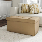 Rectangular Foldable Storage Bench Ottoman, Beige Bench  Furniture