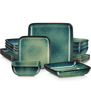 Vancasso Stern Dinner Set Green Square Kiln Change Glaze Tableware 16 Piece for 4 persons