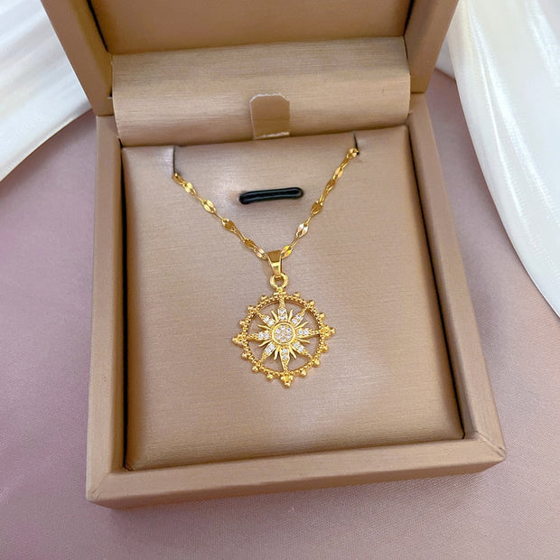 316L Stainless Steel Kpop Style Sun Star Pendant Necklace For Women