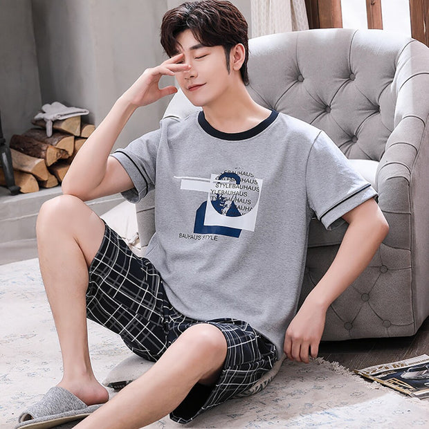 Trendyol Print Male Plaid Sleepwear Pajamas for Men Summer