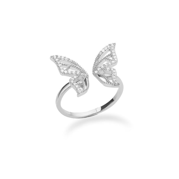 Zircon Butterfly Rings Stainless Steel Twisted Chain Finger Adjustable