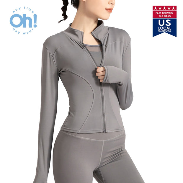 OHYOGA Women Sports Jacket Yoga Shirts Gym Top Zip Fitness Slim Activewear