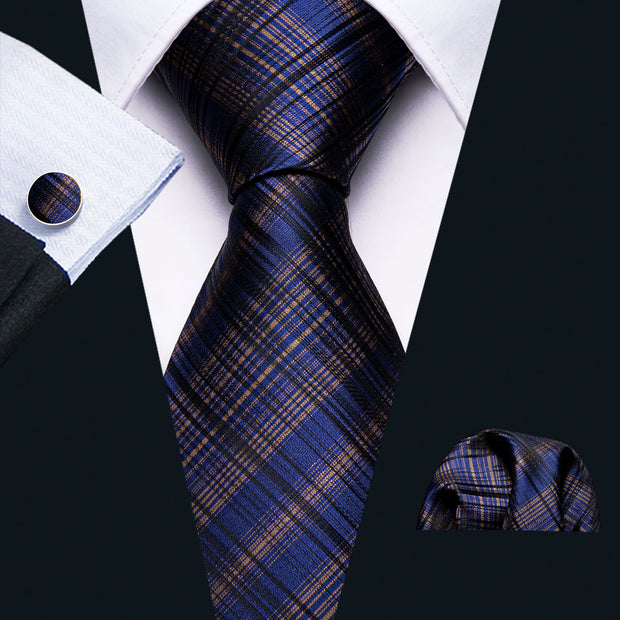 Fashion Green Plaid Men Tie Set Silk Jacquard Necktie Wedding Business