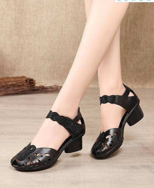 Genuine Leather Shoes Woman Retro Hollow Out Sandals