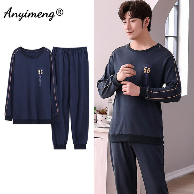 Autumn Long Sleeve Pajamas Set for Men Plus Size Sleepwear Kinttied Cotton Pajama