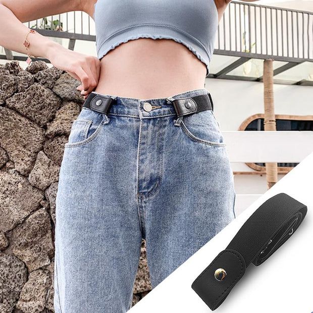 New Non-buckle Belt Summer Jean Pants Decorative Elastic