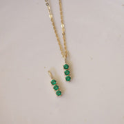 925 Sterling Silver 14k Gold Plated Necklace for Women Retro Green Three Zircon Mini