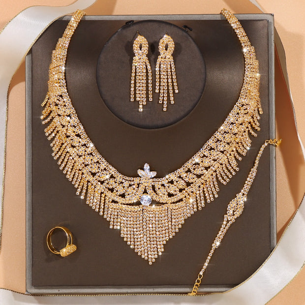 Stonefans Luxury Tassel Rhinestone Bridal Jewelry Sets for Women Wedding