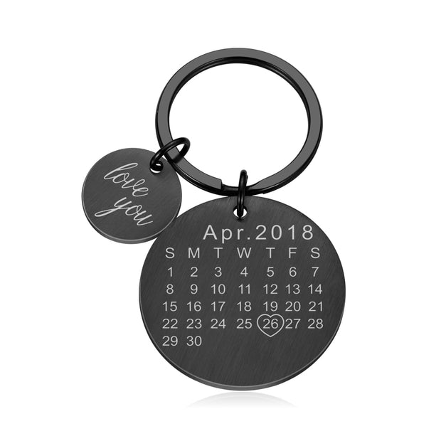 Personalized Custom Key Chain Ring Engraved Calendar Date Stainless Steel Keyring
