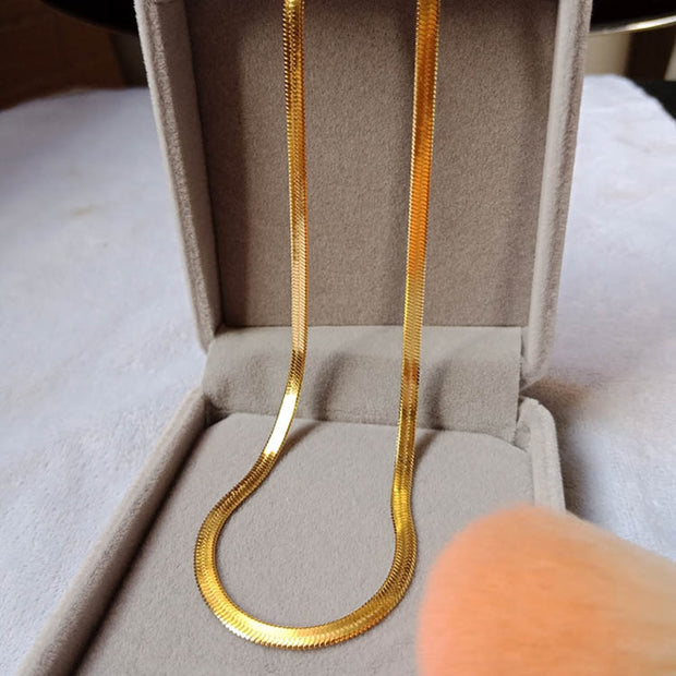 Fashion 24k Gold Necklace 4mm 16/18/20 Inch Blade Necklace Snake Bone