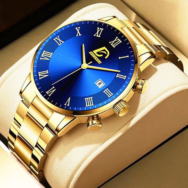 2022 Fashion Mens Gold Stainless Steel Watches Luxury Minimalist Quartz Wrist Watch