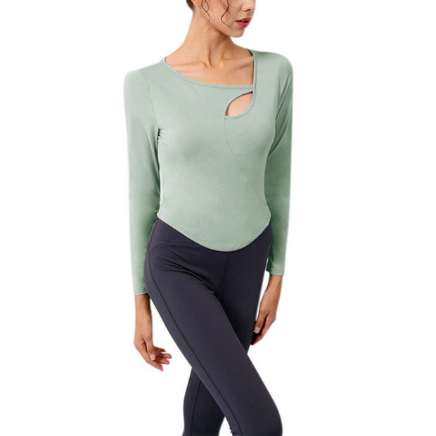 Sports Fitness Yoga Long Sleeves With Chest Pad Sexy Hollow Tight