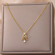 Zircon Christmas Tree Necklace For Women Chain Stainless Steel Necklace