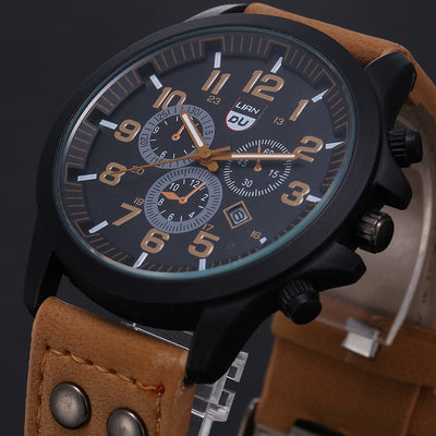 Classic Watch Men Watches Stainless Steel Waterproof Date Leather Strap Sport