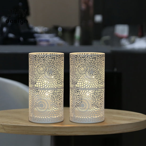 2Pcs White Table Metal Lamp Battery Powered Light