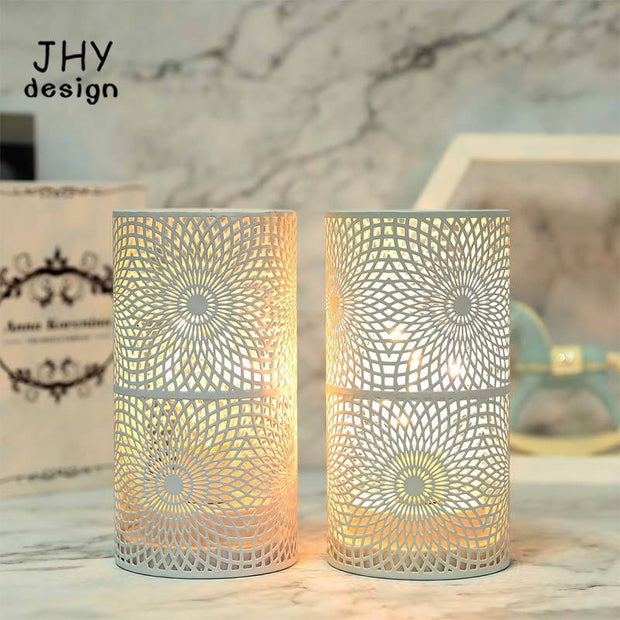 2Pcs White Table Metal Lamp Battery Powered Light
