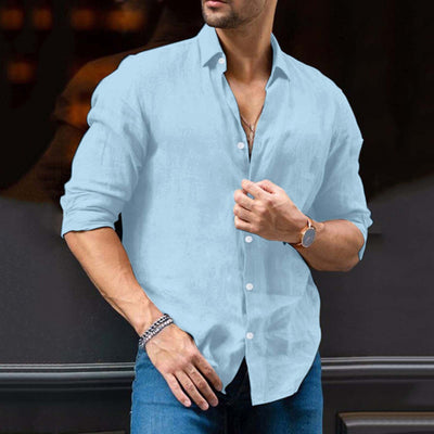 Men Cotton Linen Shirt Solid Casual Loose Street Wear Blouse Tops
