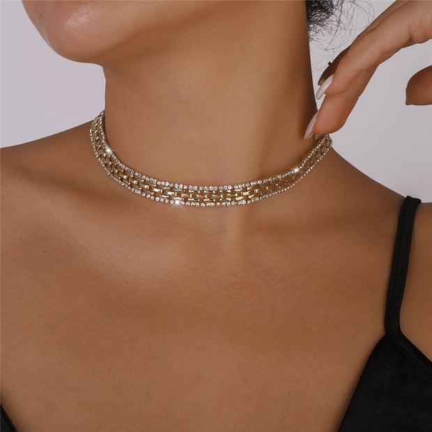 Unique Geometric Rhinestones Square Chain Necklace for Women