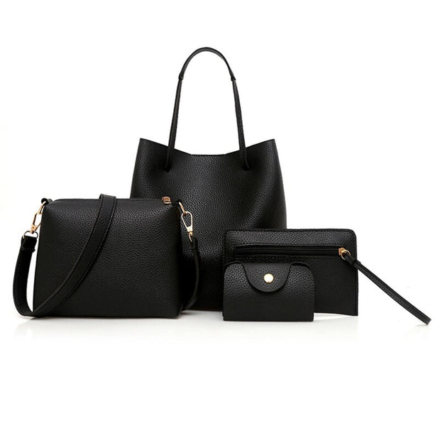 4Pcs/set Leather Women Handbag Shoulder Bag Tote Card Holder Purse