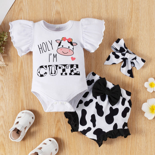 0-24M Newborn Baby Girls Summer Clothes Short Sleeve Romper Tops+Print