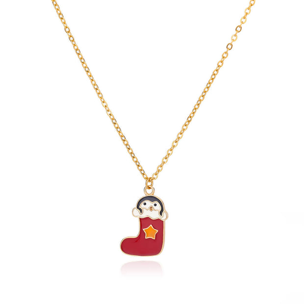 Zircon Christmas Tree Necklace For Women Chain Stainless Steel Necklace