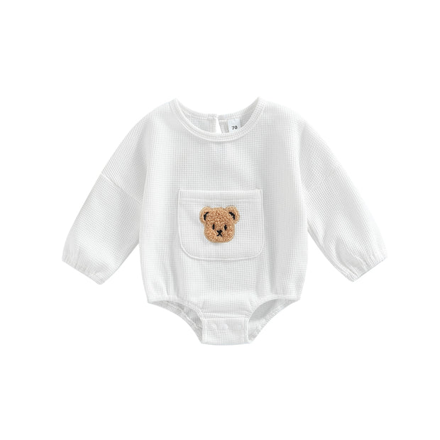 Txlixc Baby Spring Fall Romper Cute Bear Embroidery Long Sleeve