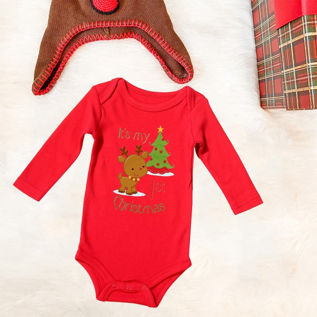Infant Newborn First Christmas Rompers Baby Boys Girls Cotton
