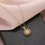 Stainless Steel Rotating Sunflower Pendant Necklace for Women Jewelry Luxury