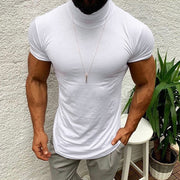 Turtleneck T Shirt Men Spring Summer Short Sleeve Bottoming Shirt Solid Pullovers