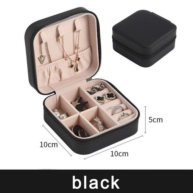 PU Leather Double Layer Lock Earrings Display Organizer Case Jewelry Box