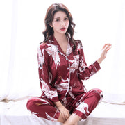 Summer Couple Thin Long Sleeve Nightgown Silk Pajamas for Men Sleepwear
