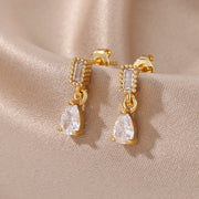 Fashion Green Waterdrop Zircon Drop Earrings For Women Stainless Steel Gold Color