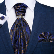 Silver Paisley Silk Ascot Tie Set Wedding Party Cravat White Ties