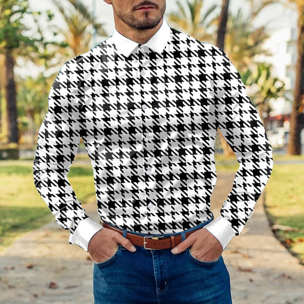 Men's Orange Plaid Shirt Social Trend Long-sleeved Shirt Business