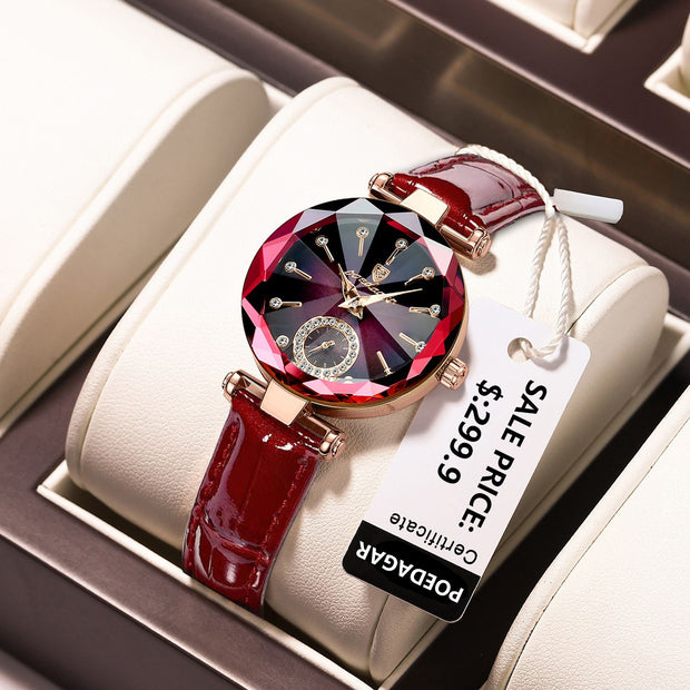 POEDAGAR Women Watches Fashion Diamond Dial Leather Quartz Watch