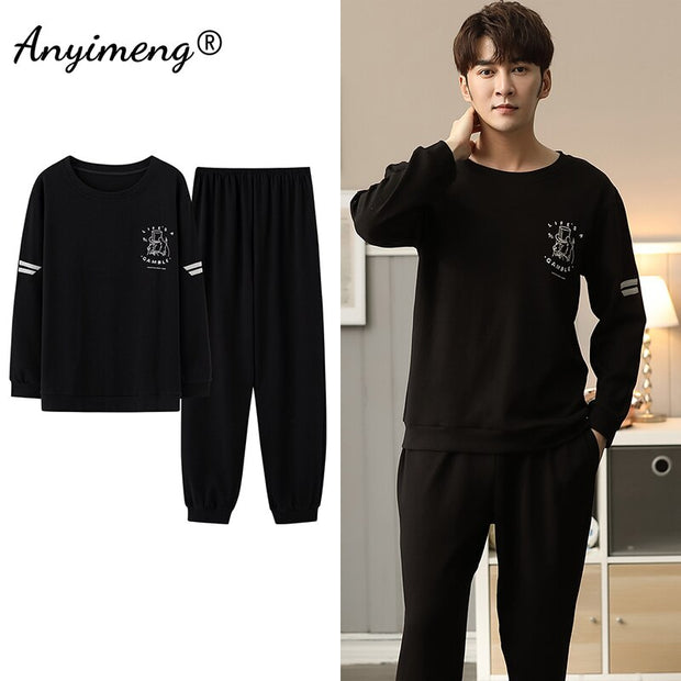 Autumn Long Sleeve Pajamas Set for Men Plus Size Sleepwear Kinttied Cotton Pajama