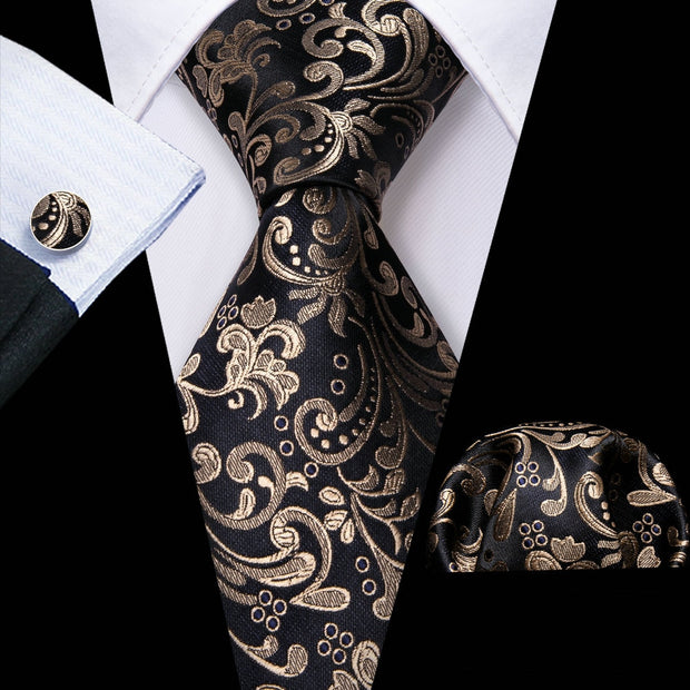 Tie Set Silk Jacquard Floral Necktie Wedding Business Handkerchief Cufflinks Tie