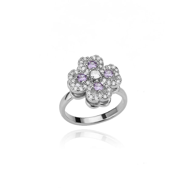 Zircon Rotatable Four Leaf Clover Anxiety Rings For Women Stainless Steel Anti-Stress