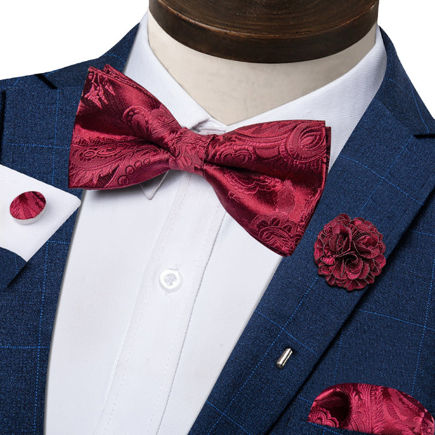 Wedding Bow Tie for Men Classic Red Pre-tied Bowtie Gift Set