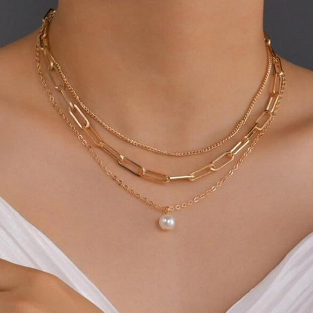 Vintage Pearl Charm Layered Necklace Women Jewelry Layered Accessories