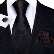 3PC Fashion Luxury Dark Floral 100% Silk Tie Gifts For Men Suit